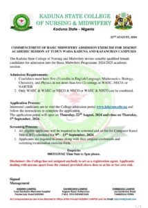 Kaduna State College of Nursing Admission Form